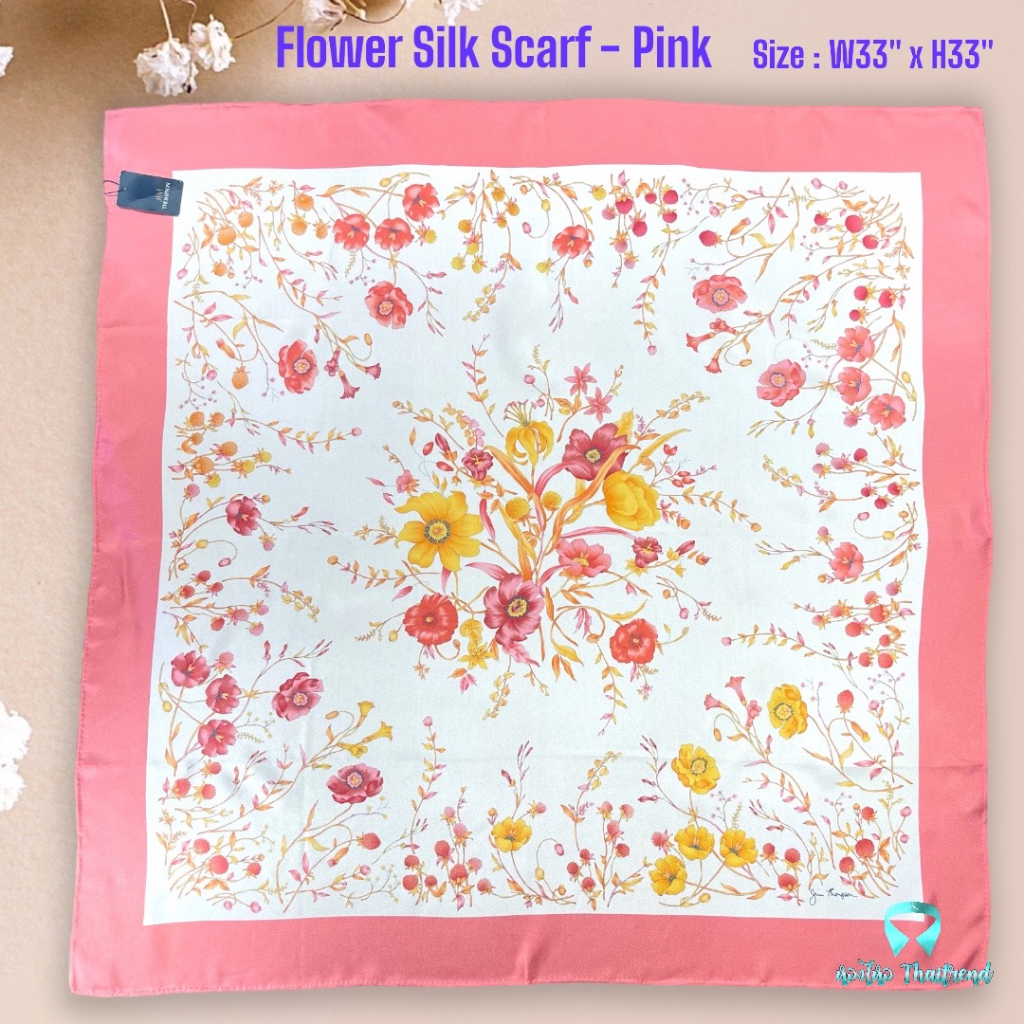 ผ้าพันคอ Jim Thompson รุ่น Flower Silk Scarf - Pink