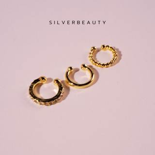 โค้ด SILV45  ลด45.- [EAR CUF 3ชิ้น] Silver beautyต่างหูทองเรียบแฟชั่นCUF006