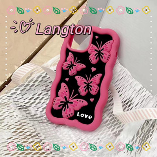 🌈Langton🌸ผีเสื้อ รูปหัวใจ iphone 11 14 pro max สาวน่ารักหัวใจ หวานสวย กุหลาบแดง case for iPhone 12 13