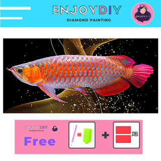 ครอสติสคริสตัล 5d diy diamond painting แบบเม็ด ลาย ปลามังกร 3 ติดเต็ม เม็ดกลม EnjoyDIY พร้อมส่งจากไทย