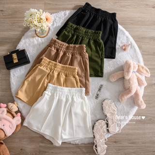 Short Pants กางเกงขาสั้น ผ้าวูลเวฟ ดีเทลเอวสม็อค เเต่งเชือกผูกโบว์