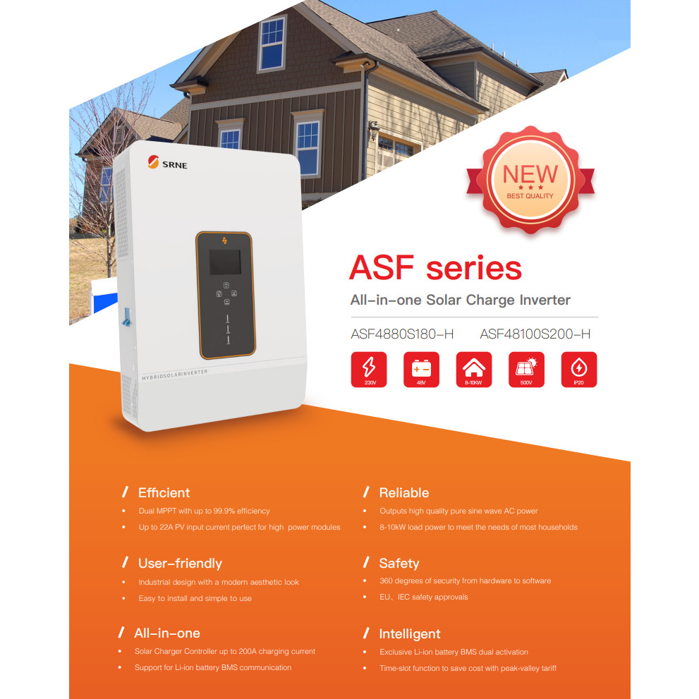 อินเวอร์เตอร์ Hybrid Inverter อินเวอร์เตอร์ ไฮบริด ออน ออฟ กริด 10kW 1 Phase  ASF48100S200-H 10kW SR