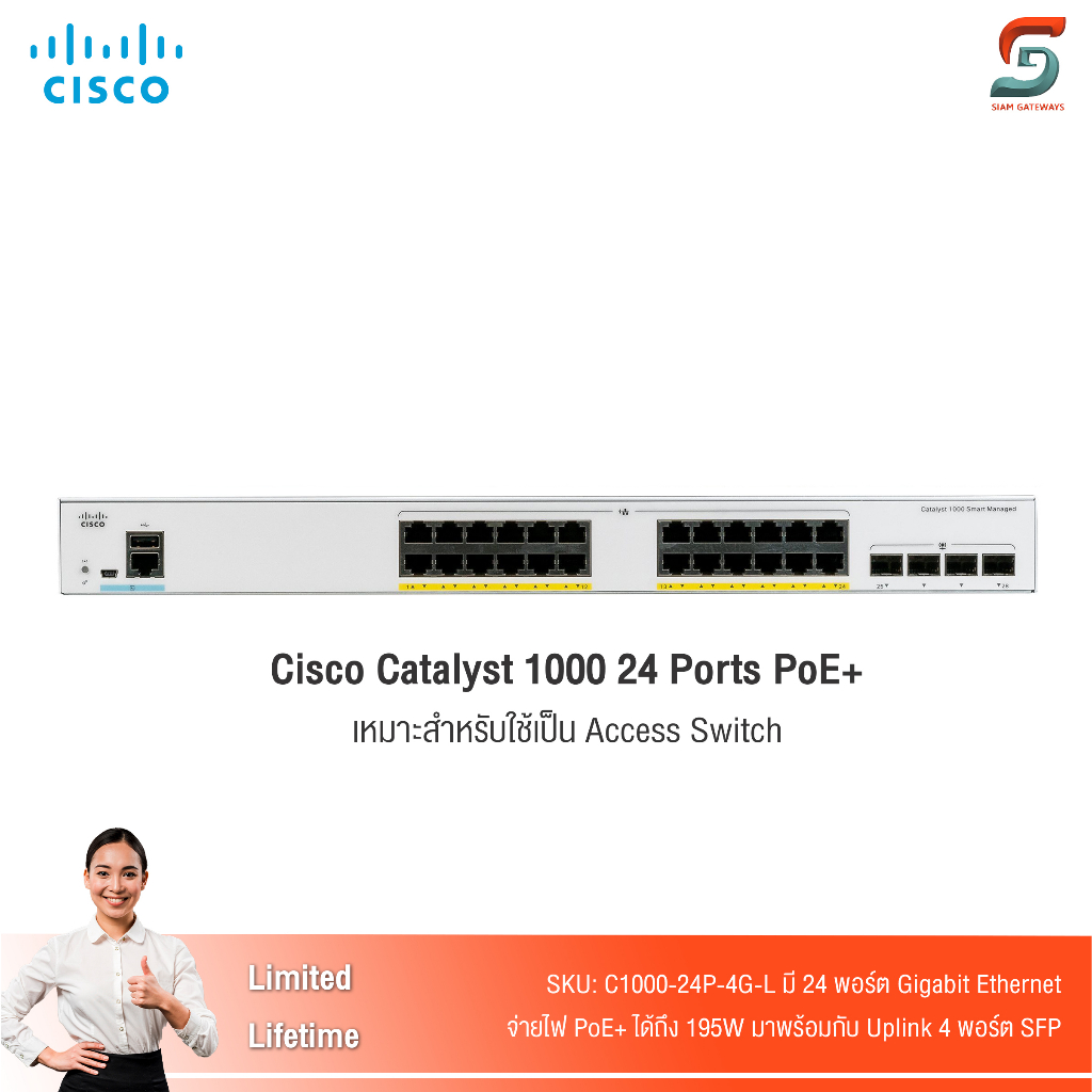 Cisco Switch C1000-24P-4G-L 24 Port POE GigabitEthernet + 4 Port SFP