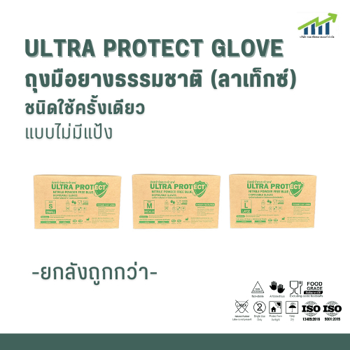 ถุงมือยางสังเคราะห์ ไนไตร สีฟ้า ไม่มีแป้ง - อัลตร้าโพรเทคโกลฟ - Ultra Protect Nitrile Blue Powder Fr