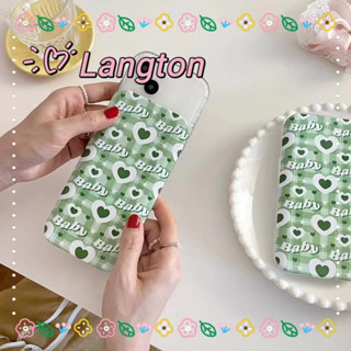 🌈Langton🌸สีเขียว รูปหัวใจ iphone 11 14 pro max หวานสวย เล็กและสด เส้นขอบโปร่งใส case for iPhone 12 13