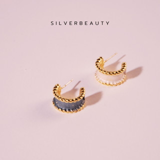 โค้ด SILV45 ลด45.-  Silver beautyต่างหูลายเรียบขอบหยักทูโทนE09403