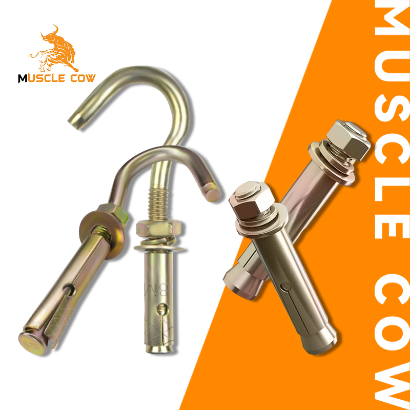 MUSCLE COW พุกเหล็ก (สตั๊ดโบล์ท) ปุ๊กเหล็ก พุกตะขอ,พุกห่วงกลม ชุบรุ้งป้องกันสนิม หกเหลี่ยม มีเขี้ยว 