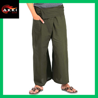 AKKI กางเกงชาวเล เกงเลผ้าฝ้าย ขากว้างทรงหลวม เชือกรัดเอว Thai Unisex Fisherman Pants Wide Leg Loose Cotton Trousers