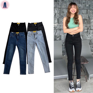 Maygan jeans (S-2XL) กางเกงยีนส์ทรงเอวสูงผ้ายืดขาเดฟสกินนี่รุ่นเรียบปลายขาเย็บ สำหรับคนสูง150-155 #D01 jeansdede