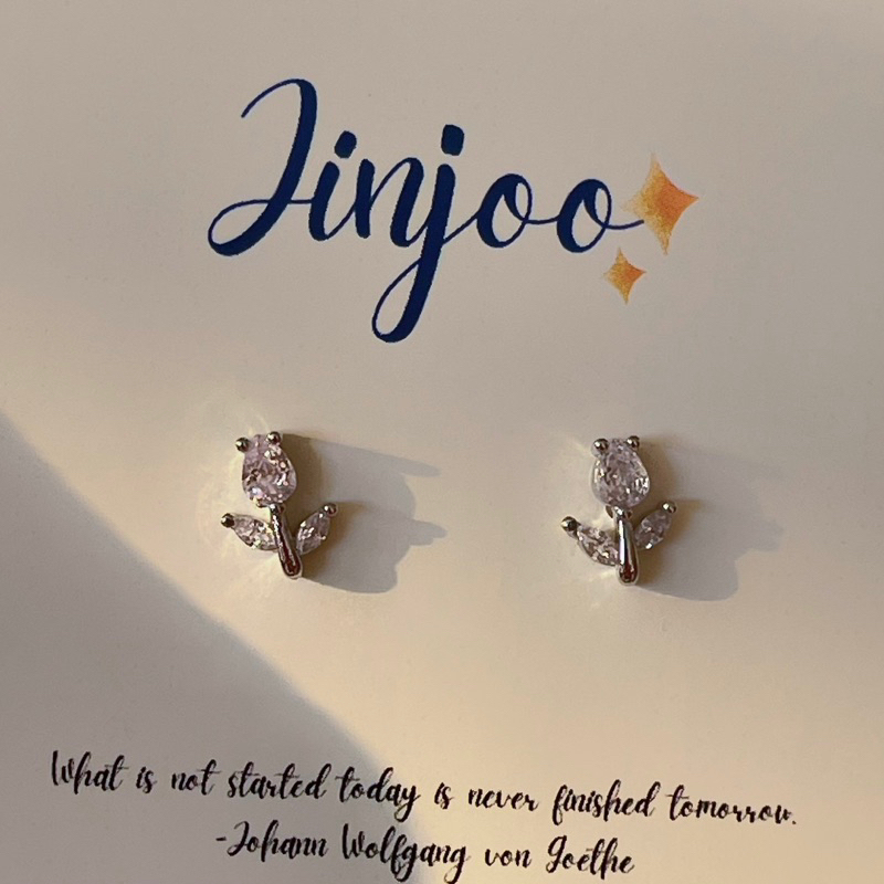 Jinjoo✨ ต่างหูดอกกุหลาบพลอยประดับ หรูหรา ดูแพง