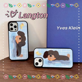 🌈Langton🌸เป็ด ลูกสุนัขว่ายน้ำ สีฟ้า iphone 11 14 pro max ขอบดำ ป้องกันการหล่น สาวน่ารักหัวใจ case for iPhone 12 13