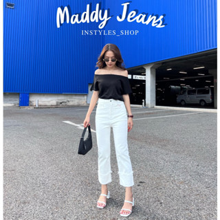 instyles_shop | maddy jeans กางเกงยีนส์กระบอกกลางพับขา กางเกงยีนส์สาวตัวเล็ก กางเกงยีนส์สีขาว