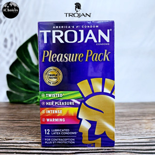 [Trojan] Pleasure Pack Lubricated Condoms 12 Count โทรจัน ถุงยางอนามัยน้ำยางธรรมชาติ 4 ชนิด