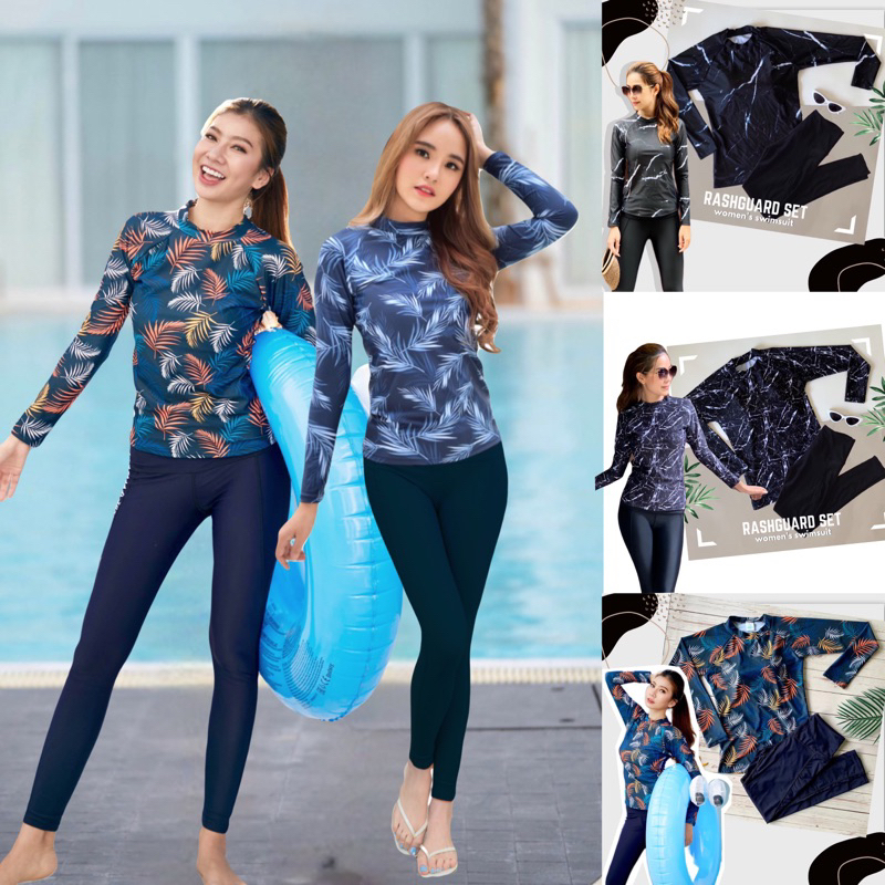 ชุดว่ายน้ำ “โทนเข้ม” S M L XL เซ็ทเสื้อแขนยาวและกางเกงขายาว