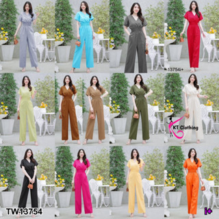 MF13754🍓 Jumpsuit จั๊มสูทยาว คอวี ดึงสม็อกช่วงเอว มีกระเป๋าข้างสองข้าง ทรงสวยใส่แล้วดูผอมขายาวสุดๆ เนื้อผ้าลินิน หรูผ