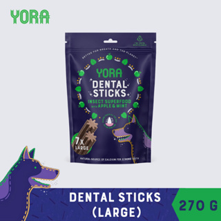 YORA Dog Dental Sticks Large with Apple &amp; Mint โยรา ขนมขัดฟัน โปรตีนแมลง ผสมแอปเปิ้ลและมิ้นท์ สำหรับสุนัขสายพันธุ์ใหญ่