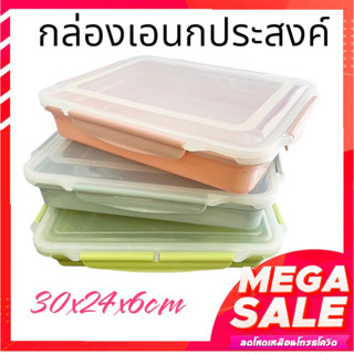 มาใหม่ กล่องใส่ของเอนกประสงค์ มีฝาปิด สีหวาน ถาดใส่ของมีฝาปิด ขนาด 30x24x6 cm