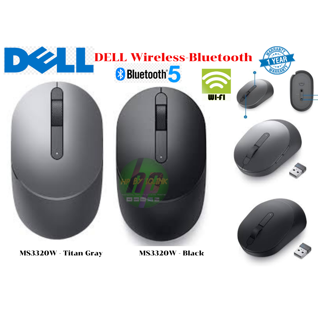 WIRELESS MOUSE (เมาส์ไร้สาย) DELL MOBILE WIRELESS (MS3320W) (TITAN GRAY) , BLACK