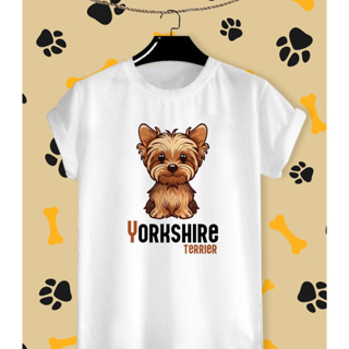 เสื้อยืดสกรีนลาย น้องหมา ยอร์คเชียร์ เทอร์เรีย (Yorkshire Terrier) เนื้อผ้า TK บางเบา สวมใส่สบาย ไม่ยืด ไม่ย้วย