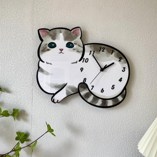 พร้อมส่ง🌈 นาฬิกา นาฬิกาแมว Cat สไตล์เกาหลี นาฬิกาแขวนผนัง นาฬิกาติดผนัง นาฬิกาบ้าน นาฬิกาแขวน Wall Clock  ของขวัญ