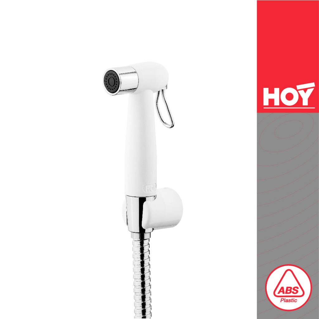 HOY ชุดหัวฉีดชำระ พลาสติกสีขาว สายสเตนเลส (ห่อแอร์) รหัส FXGHY-0001WC (Clearance Product)