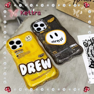💜Kettra💜คลื่น ไม่สม่ำเสมอ พื้นผิวกระจก อีโมติคอน สีเหลือง 11 14 pro max ขอบเต็ม ป้องกันการหล่น case for iPhone 12 13
