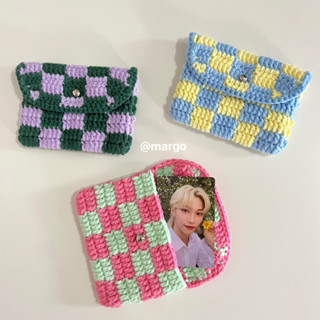 Checkerboard wallet🏁🤍กระเป๋าสตางค์ไหมพรม🧶🩵