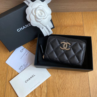 New! Chanel Caviar Zip Card Holder GHW Chip