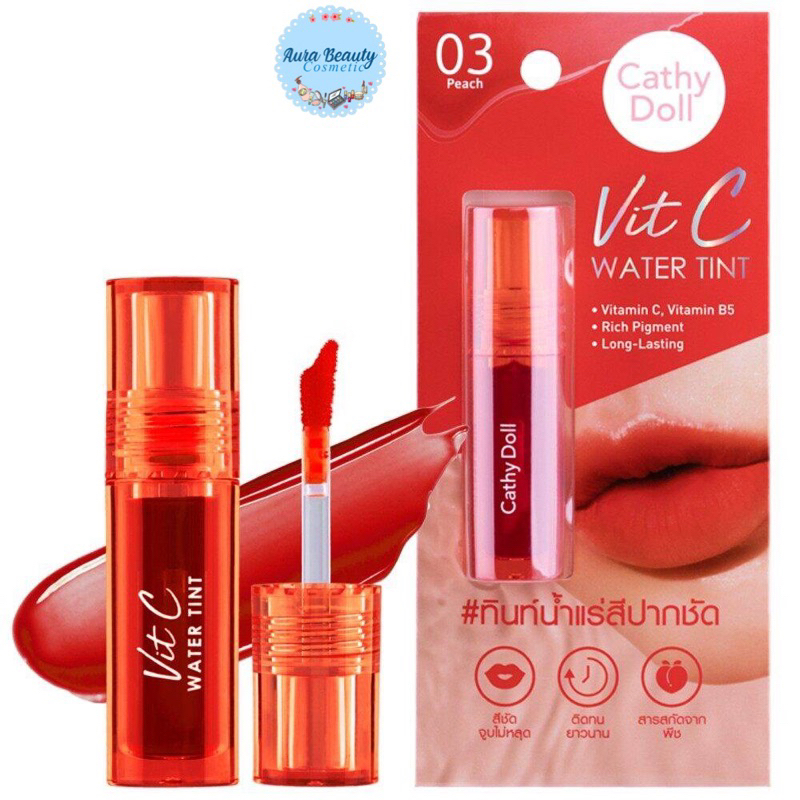 CATHY DOLL Vit C Water Tint 2.7g เคที่ ดอลล์ วิทซีวอเตอร์ทินท์ ลิปทินท์น้ำแร่ สีแน่นติดทน พร้อมบำรุง