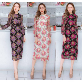 พร้อมส่ง S-4XL GANNIESHOP (11B) dress เดรส เดรสสั้น เดรสทรงตรง เดรสแขนยาว เดรสสีดำ เดรสสีขาว เดรสลายดอกไม้ เดรสสาวอวบ