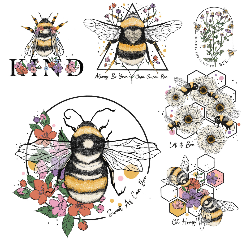 Be kind ตัวรีดติดเสื้อ F.139  ลายผึ้งสีเหลืองดำ การ์ตูนแมลงผึ้งน้อย รีดง่ายแผ่นฟิมล์รีดร้อน