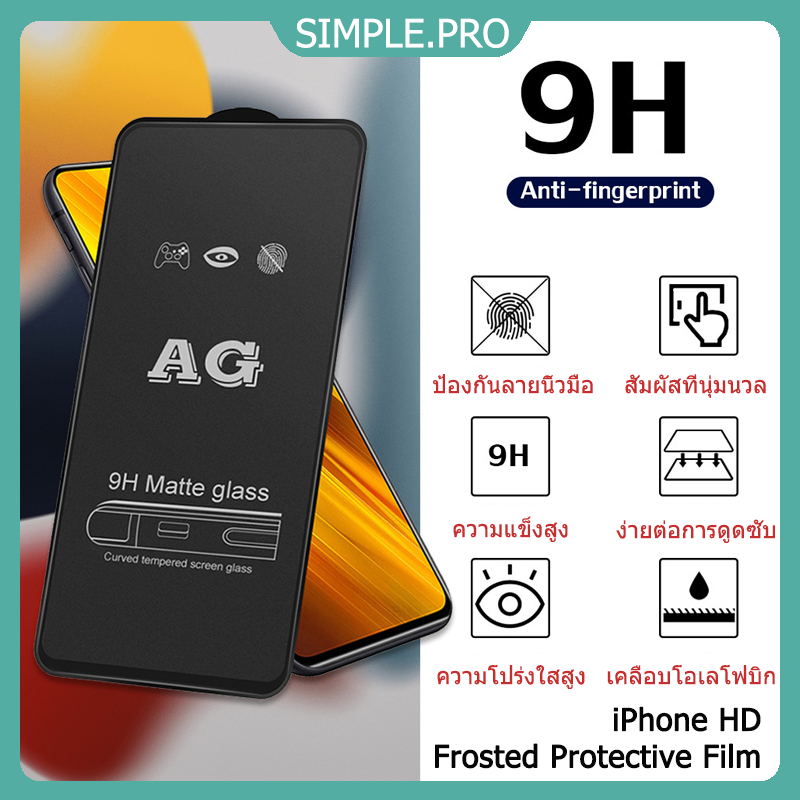 ฟิล์มกระจกนิรภัยเต็มจอ Frosted สำหรับ iPhone AG 15plus/16 plus 14 13 12 11 Pro Max Mini 7 8 6 6s Plus X XR XS 6/6s/7/8