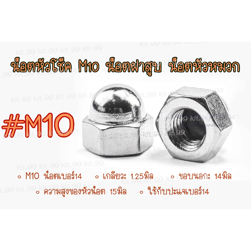 **ราคาต่อตัว** น็อตหัวโช๊ค M10 หัวน็อตหมวก M10 (เกลียว1.25/#14) น็อตหกเหลี่ยมหัวหมวก HONDA WAVE ทุกร