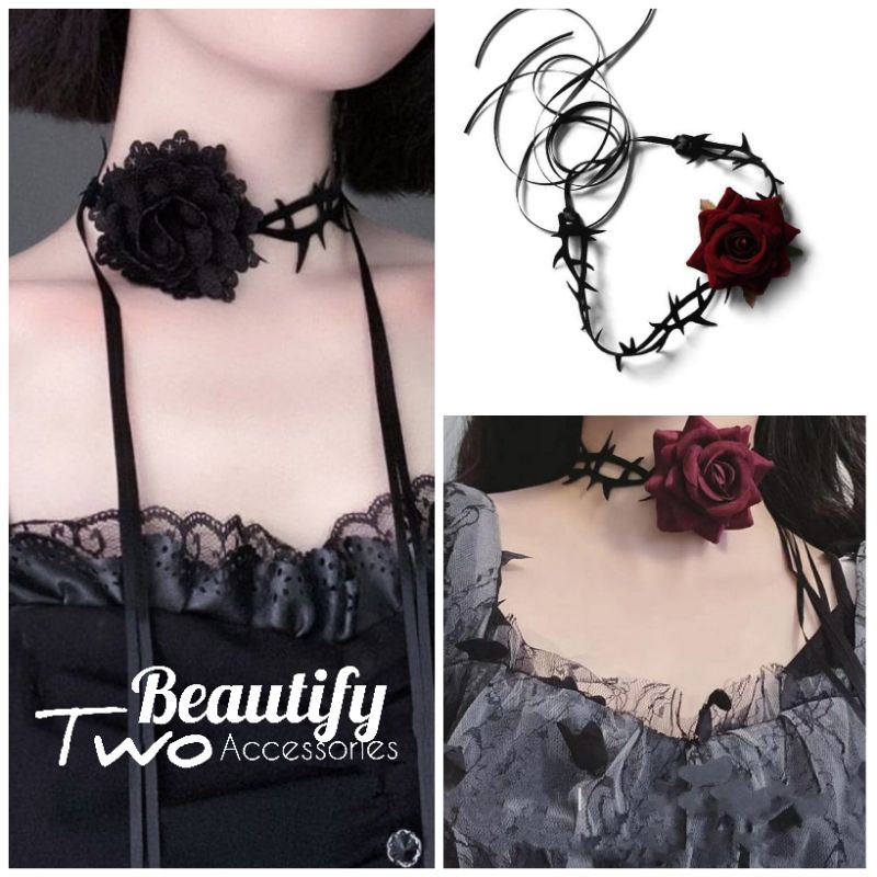 🌹สร้อยคอแบบโช้คเกอร์กุหลาบฮาโลวีนสวยดูเซ็กซี่เกินต้านนน💋