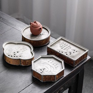 Tin tea tray retro dry bubble table bamboo pot bearing water storage tea table raising pot teapot tray