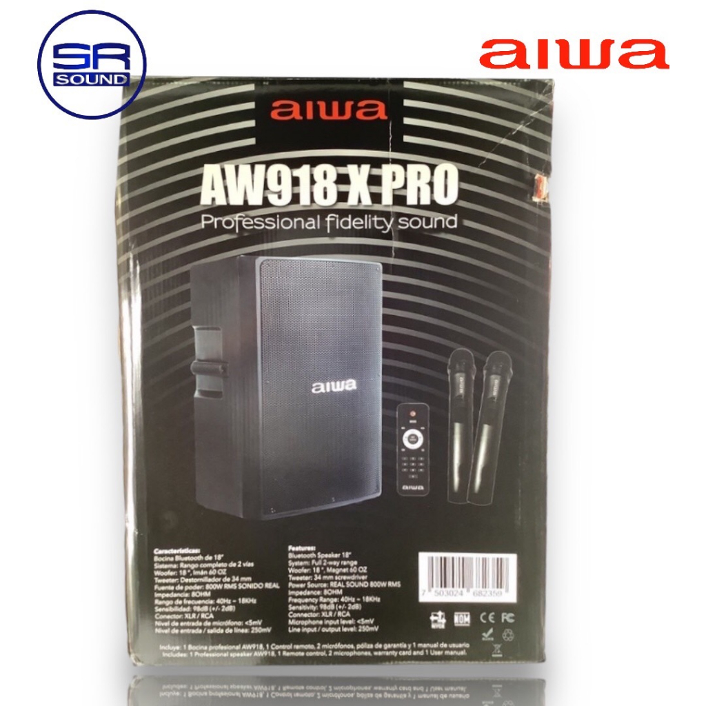 AIWA AW918 X PRO ลำโพง 18 นิ้ว RMS 800 วัตต์ แอมป์ในตัว ไม่มีแบต พร้อม ไมโครโฟน 2 ตัว ต่อลำโพงเพิ่มได้ ไอว่า