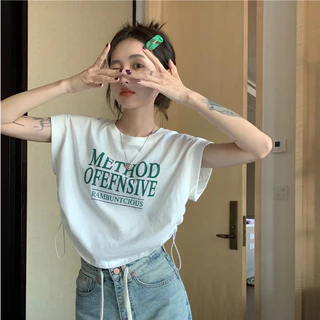 KSAพร้อมส่ง เสื้อครอปสาวอวบน่ารักๆ ท็อป oversize T-shirt เสื้อผ้าผู้หญิงสไตล์เกาหลี เสื้อยืดเอวลอยแขนสั้นแฟชั่น สกรีนลาย