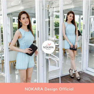 🔥 ลดล้างสต็อก🔥NOKARA DESIGN จั๊มสูทขาสั้น แขนกุด โทนสีฟ้า