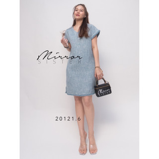 🔖ป้าย MirrorSister 20121.6 เดรส ทรงเบสิค ผ้าทวีต BiGi Tweed Dress แพทเทริน ใส่แล้ว สวย เรียบง่าย คอวี แขนสั้น เดรสออกงาน