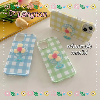 🌈Langton🌸ป้องกันการหล่น ขอบเต็ม iphone 11 14 pro max ขาตั้ง ถอดได้ ตาข่าย เล็กและสด พัดลม case for iPhone 12 13