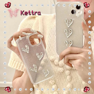 💜Kettra💜ขอบเต็ม ป้องกันการหล่น 11 14 pro max รูปหัวใจ เคสใส เพชรเม็ดเล็ก หวานสวย เล็กและสด case for iPhone 12 13