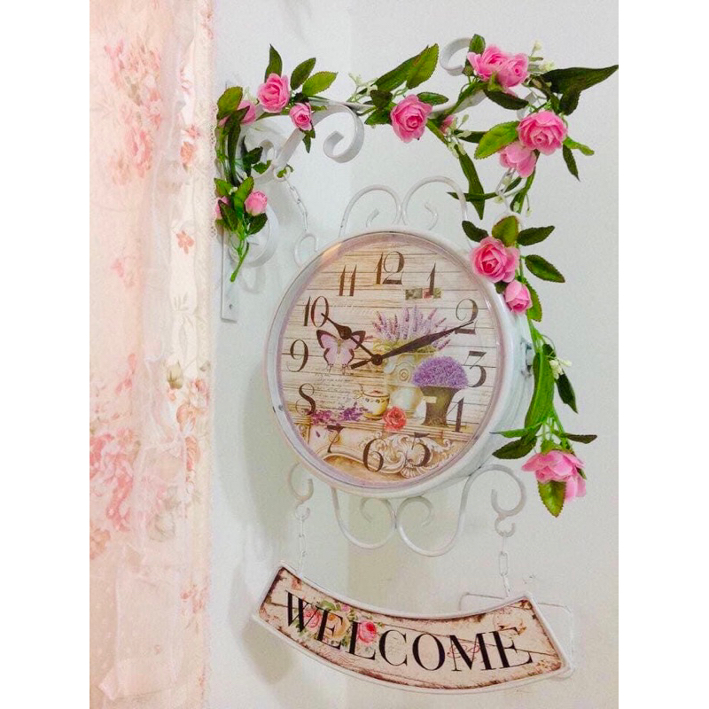 นาฬิกาเหล็กดัดวินเทจพร้อมป้ายwelcomeติดผนัง  2 ด้าน