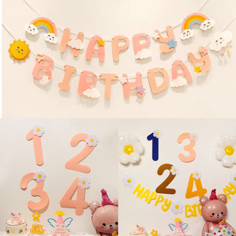 ป้ายวันเกิด ตัวเลขแปะผนัง ตัวใหญ่ ตัวเลข ป้ายHBD ป้ายผ้าสักหลาด ป้ายแบนเนอร์ หลายแบบ