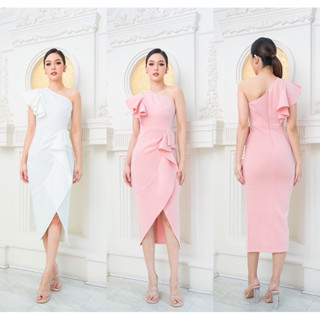 ♥️ M6 LUXE Dress เดรสไหล่เดียว สีชมพู สีขาว ชุดออกงาน ชุดงานแต่ง ชุดเพื่อนเจ้าสาว ชุดสาวอวบ เดรสสาวอวบ ไซส์ S-2XL