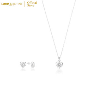 [Giftset] Louis Montini (Jewelry) ชุดกิฟท์เซต Sterling Silver 925 ต่างหูเงินแท้ สร้อยคอเงินแท้ รูปหัวใจเพชร LJ-GS006