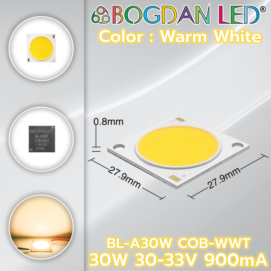 BL-A30W-COB ไฟ LED COB 30W 30-33V 900mA ยี่ห้อ BOGDAN LED ขนาด 27.9x27.9mm ไฟพลังงานสูงให้ความสว่างสูง (ราคาต่อ 1 ชิ้น) - รูปที่ 6
