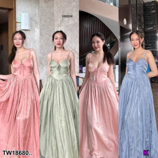 🌈🎊 แม็กซี่ เดรสสายเดี่ยว ผ้าเงา เดรสเจ้าหญิง ผูกโบว์อก เดรสแม็กซี่ เดรสผ้าเงา ผ้าวิ้ง กระโปรงจับจีบ 🎊🌈