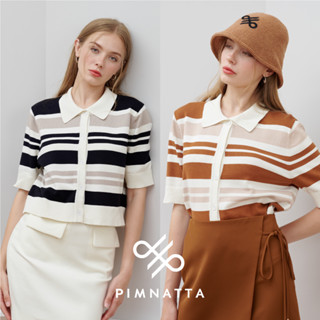 PIMNATTA  Abby Top เสื้อไหมพรมถักงานละเอียด คอปก จับคู่สีอย่างดี ลายทาง ฟรีไซส์ ใส่สบาย ใส่ง่าย ใส่ถ่ายรูป ใส่ไปเที่ยว แ