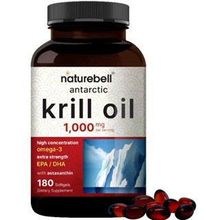 NatureBell Antarctic Krill Oil 1000mg Supplement, 180 Softgels, Natural Source of Omega-3s, EPA, DHA and Astaxanthin