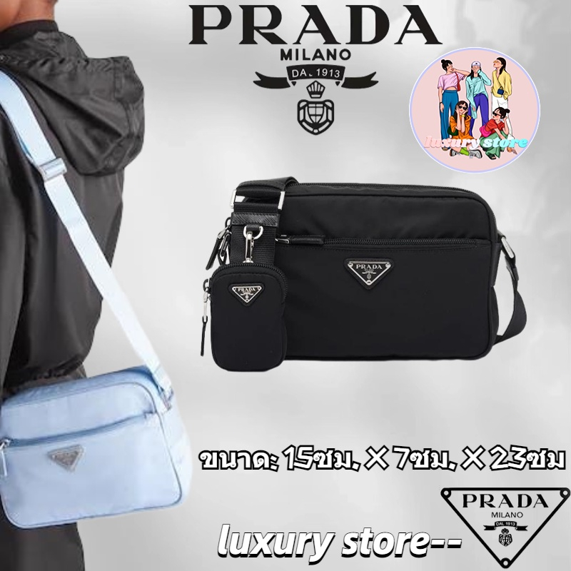 💖👜PRADA  ปราด้า  Re-Nylon Recycled Nylon Shoulder Bag/กระเป๋าสตรี/กระเป๋าสะพายข้าง/กระเป๋าสะพายไหล่/